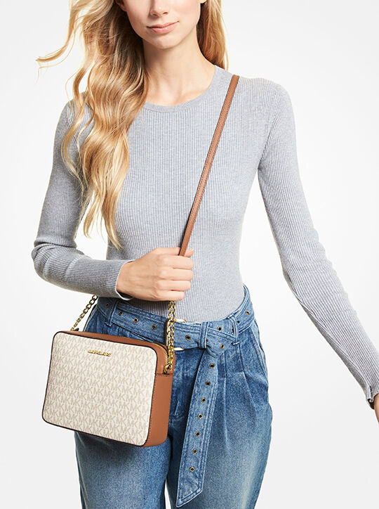 michael kors jet set large printed logo crossbody bag