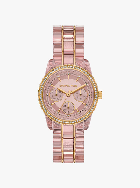 Ritz Pavé Pink-Tone and Acetate Watch michael kors ritz pav pink tone and acetate watch