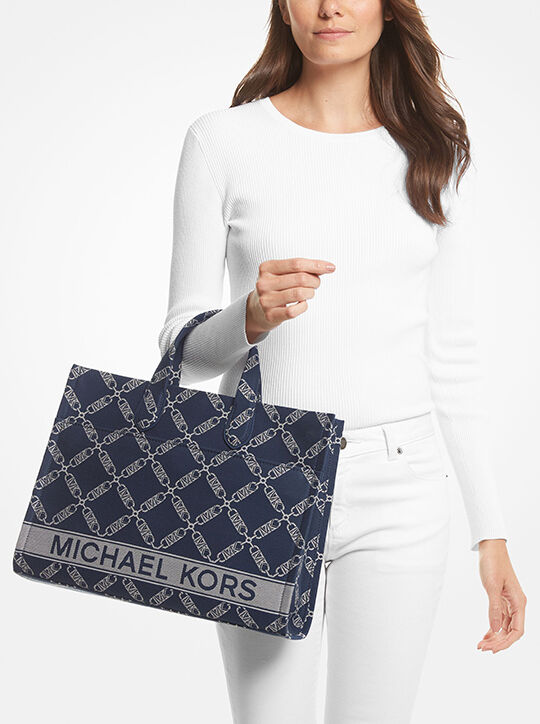 michael kors gigi large empire logo jacquard tote bag