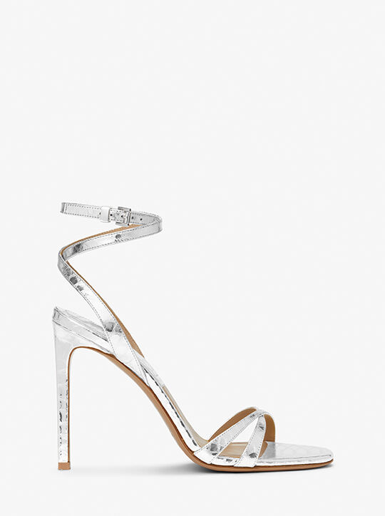 Chrissy Metallic Python Embossed Leather Sandal michael kors chrissy metallic python embossed leather sandal