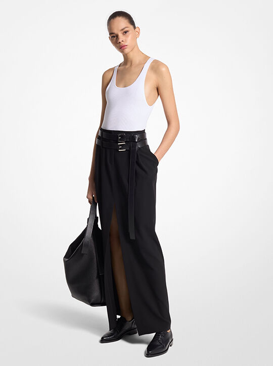 michael kors wool double belted maxi skirt