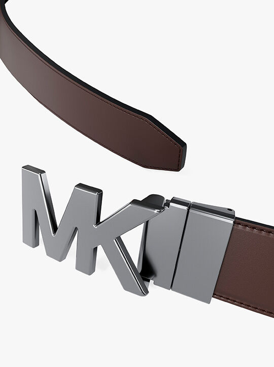 Reversible Logo Embossed Leather Buckle Belt michael kors reversible logo embossed leather buckle belt