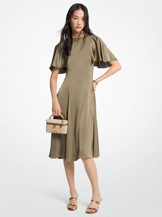 Cape Sleeve Satin Midi Dress michael kors cape sleeve satin midi dress