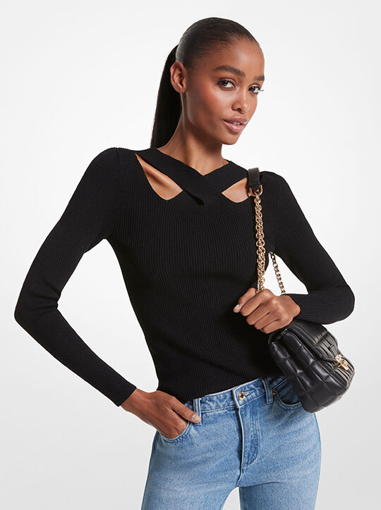 Ribbed Stretch Knit Cutout Sweater michael kors ribbed stretch knit cutout sweater