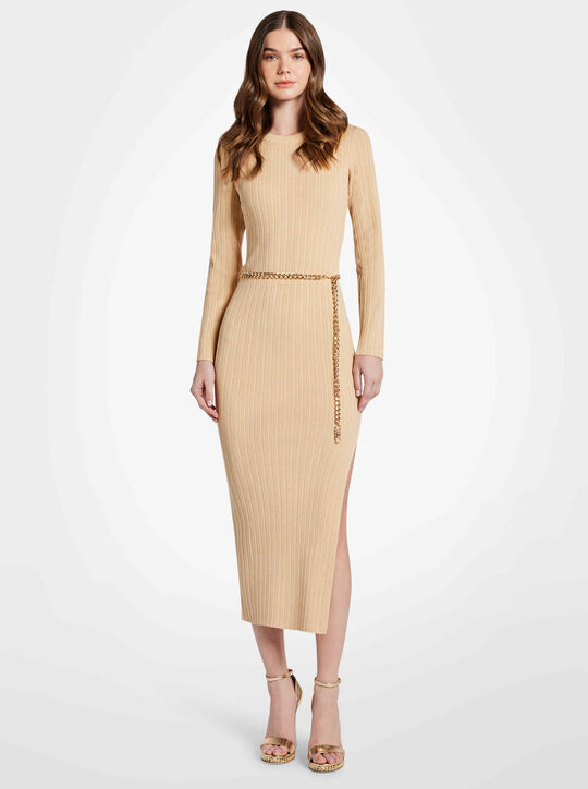 michael kors ribbed stretch viscose belted sweater dress