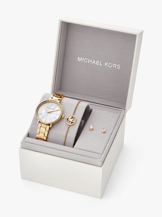 michael kors طقم هدايا من ساعة ومجوهرات بايبر النسائية