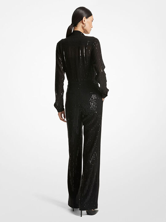 michael kors pinstripe sequined georgette jumpsuit