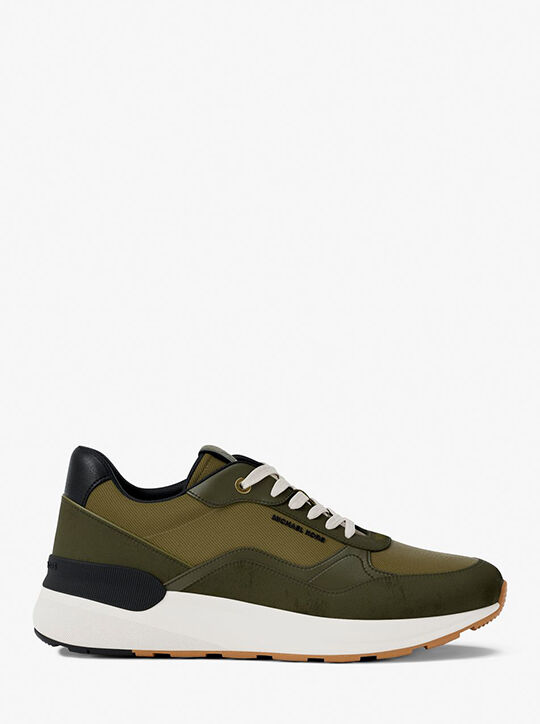 michael kors trevor leather and corded twill trainer