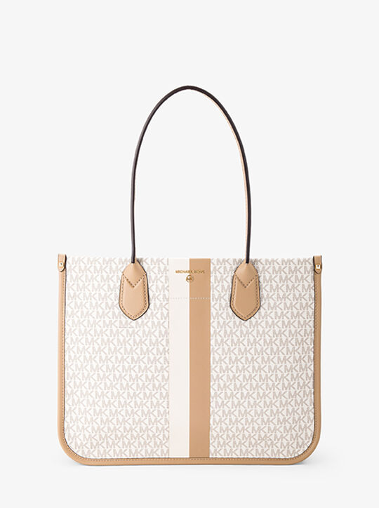 Heidi Large Signature Logo Stripe Tote Bag michael kors heidi large signature logo stripe tote bag
