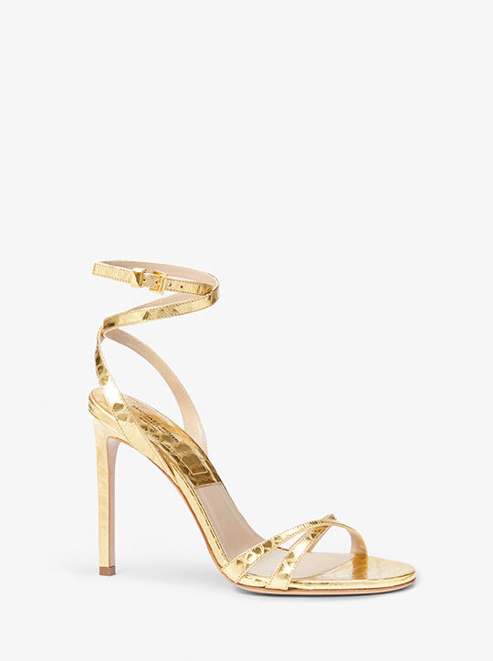 Chrissy Metallic Python Embossed Leather Sandal michael kors chrissy metallic python embossed leather sandal