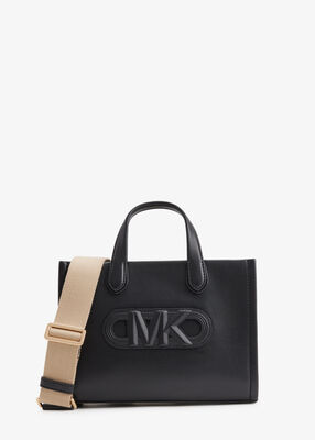 Gigi Small Empire Logo Embossed Leather Messenger Bag