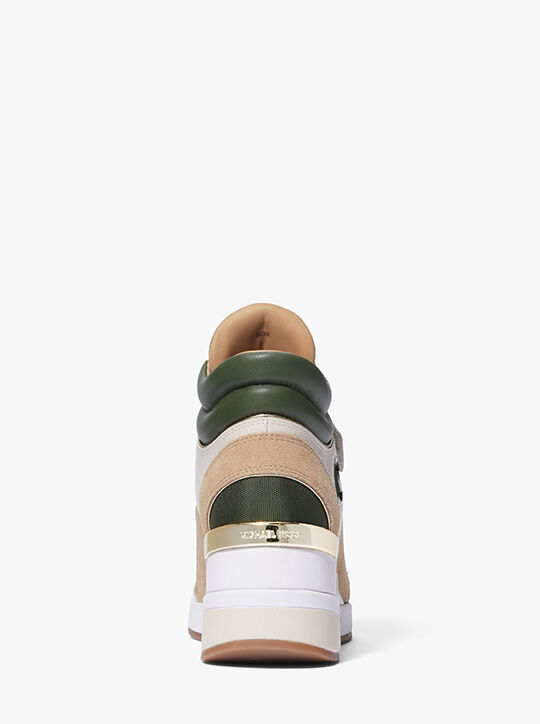 Gentry Leather and Canvas High-Top Wedge Trainer michael kors gentry leather and canvas high top wedge trainer