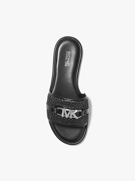 Ember Embellished Straw Slide Sandal michael kors ember embellished straw slide sandal