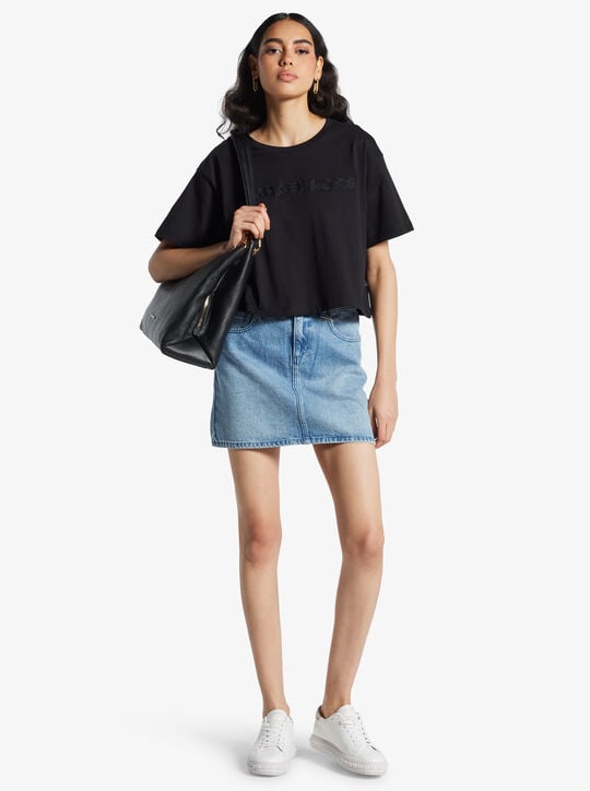 Logo Embossed Cotton T-Shirt michael kors logo embossed cotton t shirt