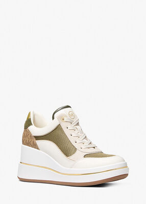michael kors emmy mixed media wedge trainer