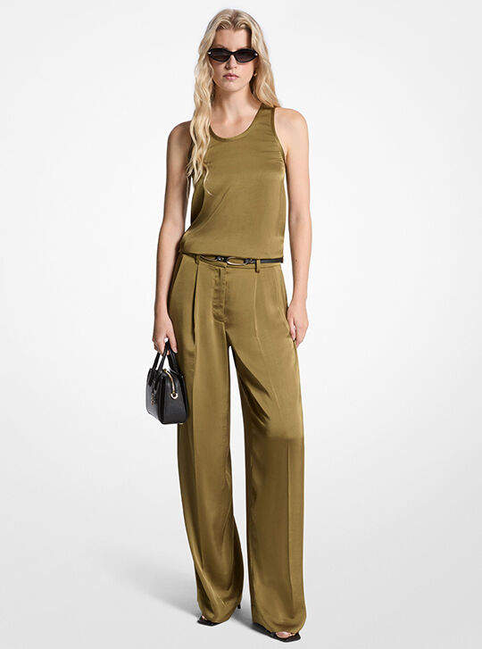 Drapey Satin Wide Leg Pants, GREEN | Michael Kors KWT